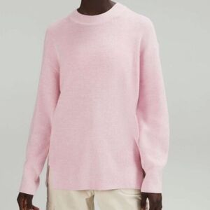 Lululemon Merino Wool Blend Pink Peony Ribbed Knit Crewneck Sweater Size 8